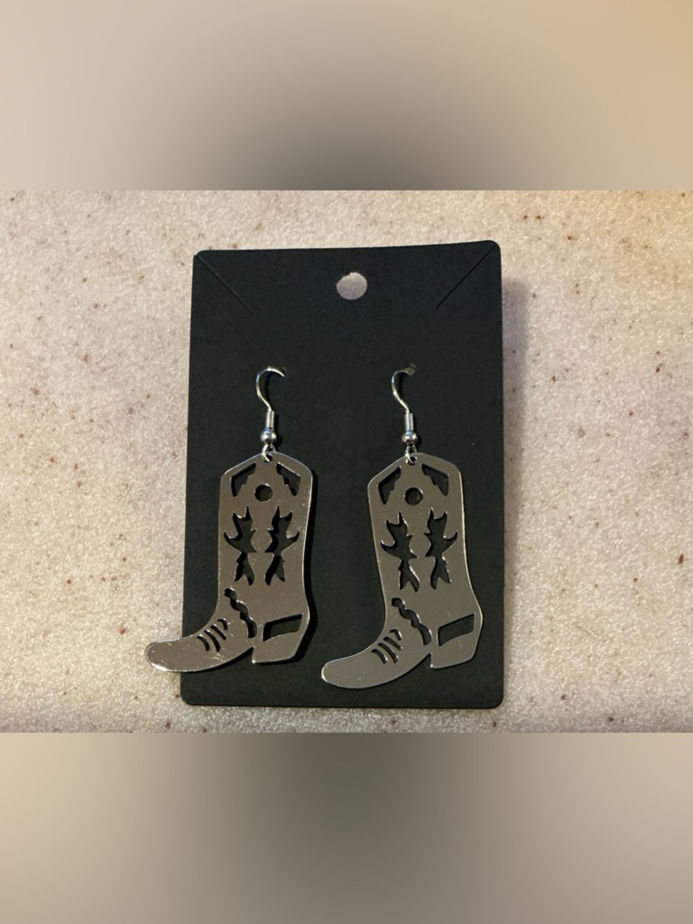 Western Cowboy Boot Silver Dangle Earrings